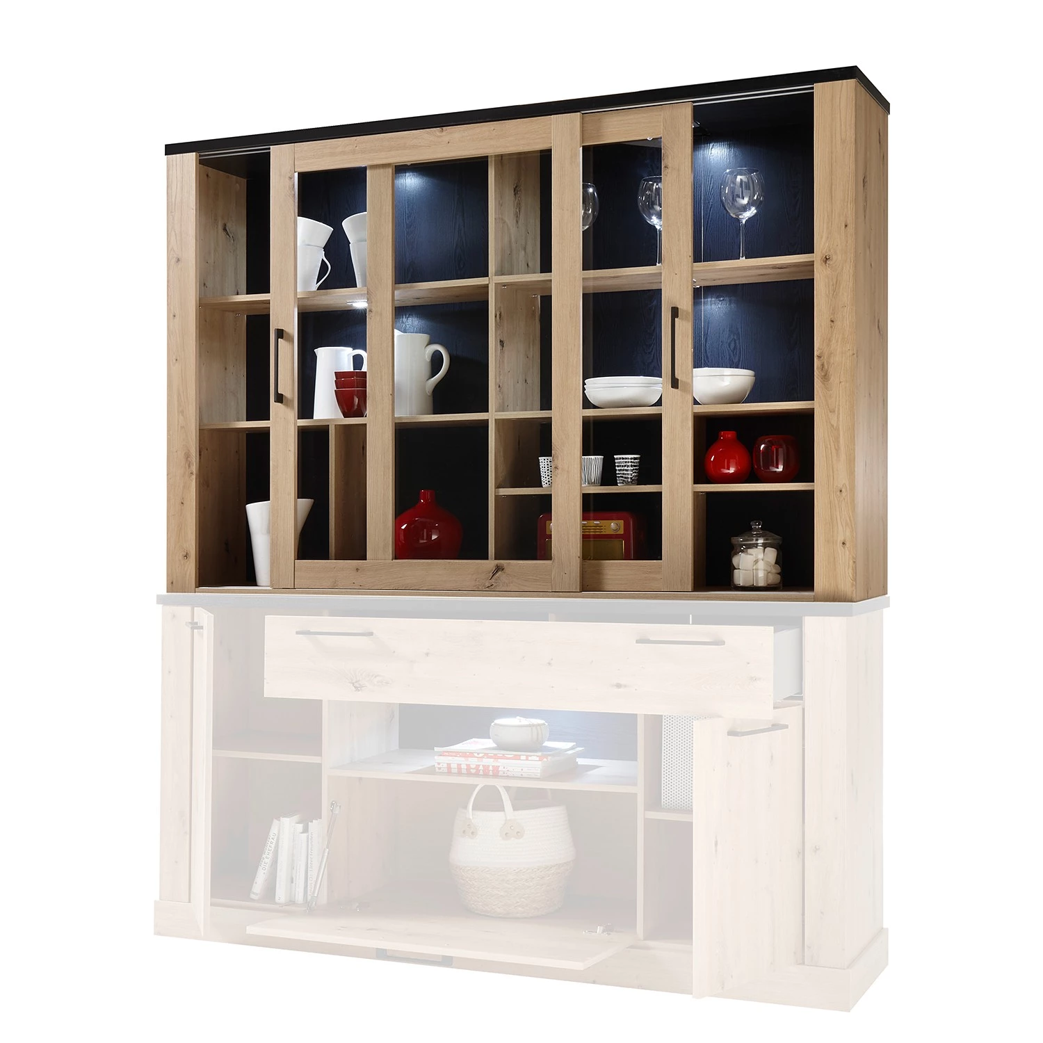 Ridgevalley Haut de buffet Nanda - Imitation chêne artisan / Imitation chêne noir 4 Ridgevalley Haut de buffet Nanda - Imitation chêne artisan / Imitation chêne noir – Image 4