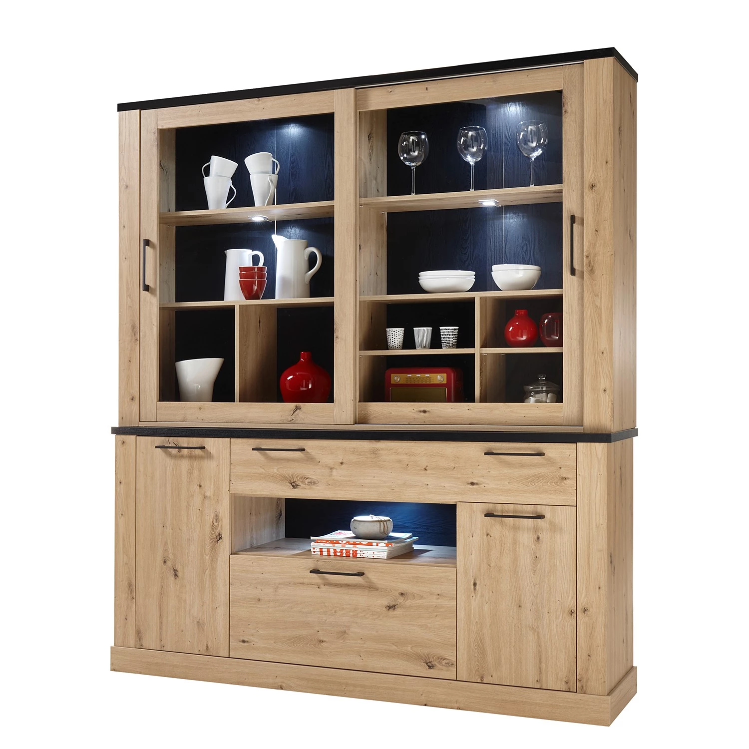 Ridgevalley Haut de buffet Nanda - Imitation chêne artisan / Imitation chêne noir 5 Ridgevalley Haut de buffet Nanda - Imitation chêne artisan / Imitation chêne noir – Image 5