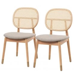Studio Copenhagen Chaises Coy (lot de 2) - Rotin et tissu / Hêtre massif - Cappuccino