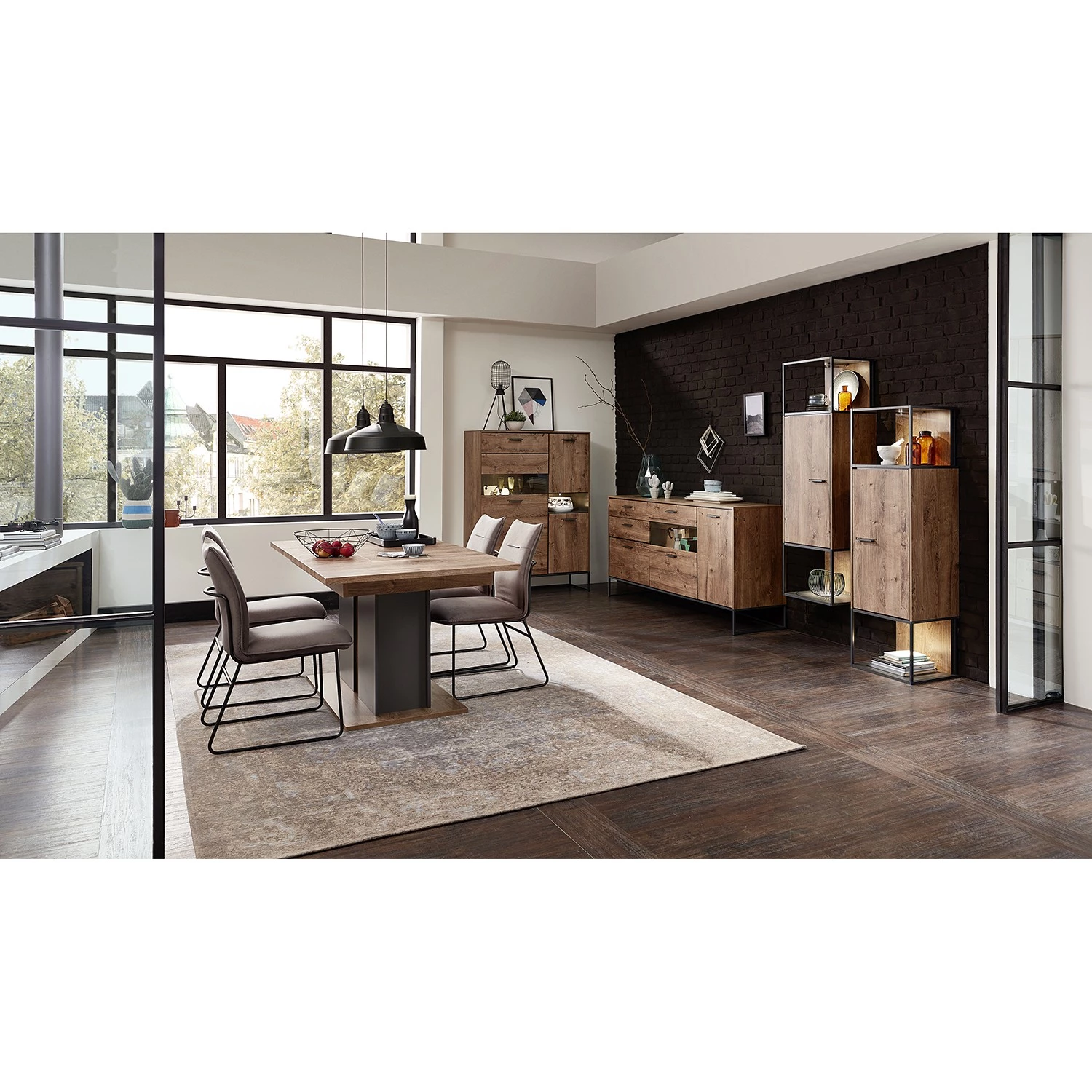 Red Living Vitrine murale Meevoo - Imitation chêne rustique / Graphite 2 Red Living Vitrine murale Meevoo - Imitation chêne rustique / Graphite – Image 2