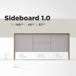 Studio Copenhagen Enfilade Maayka I - Partiellement en chêne massif - Blanc / Chêne clair -Meubles de salle à manger Soldes Magasin 1000277378 211111 1449030000507 SKETCH DETAILS P000000001000277378 sketch