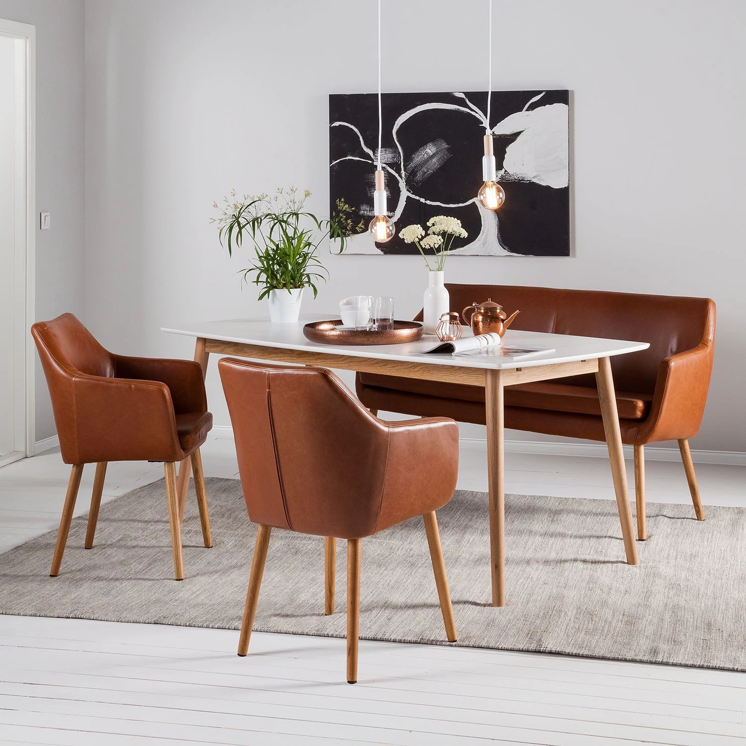 Mørteens Chaises à accoudoirs Nicholas - Cuir synthétique Aken: Cognac vintage - Lot de 2 2 Mørteens Chaises à accoudoirs Nicholas - Cuir synthétique Aken: Cognac vintage - Lot de 2 – Image 2