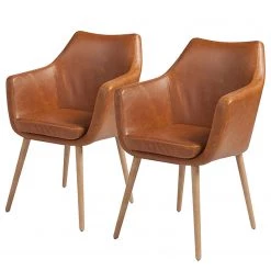 Mørteens Chaises à accoudoirs Nicholas - Cuir synthétique Aken: Cognac vintage - Lot de 2