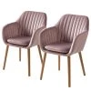 Mørteens Chaises à accoudoirs Tilanda - Tissu / Chêne massif - Velours Kemi: Rose vieilli - Lot de 2