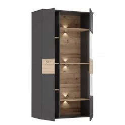Loftscape Vitrine Corey - Avec éclairage - Imitation chêne / Gris - Porte en verre à droite -Meubles de salle à manger Soldes Magasin 1000282747 211109 144406000133 DETAILS P000000001000282747