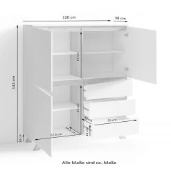 Norrwood Buffet haut Rautha - Blanc mat / Imitation chêne -Meubles de salle à manger Soldes Magasin 1000283874 210805 14244700380 SKETCH DETAILS P000000001000283874 sketch
