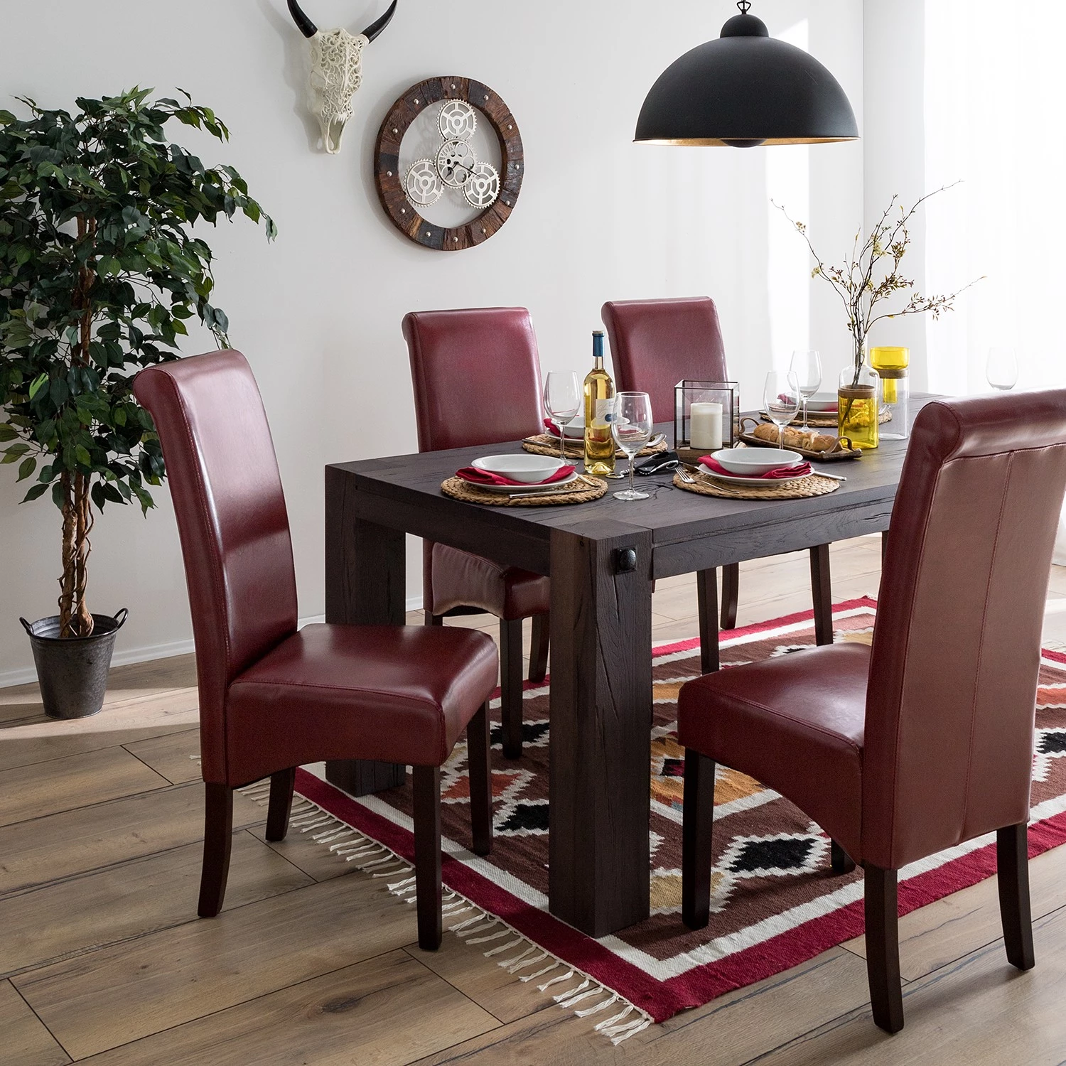 Ars Natura Chaises capitonnées Nello I (lot de 2) - similicuir / Hévéa massif - Marron foncé - Carmin - Lot de 4 2 Ars Natura Chaises capitonnées Nello I (lot de 2) - similicuir / Hévéa massif - Marron foncé - Carmin - Lot de 4 – Image 2