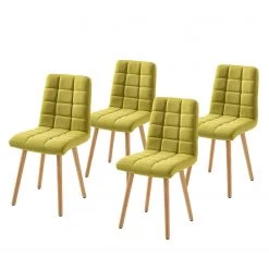 Mørteens Chaise capitonnée Doskie II - Lin / Chêne massif - Citron vert - Lot de 4