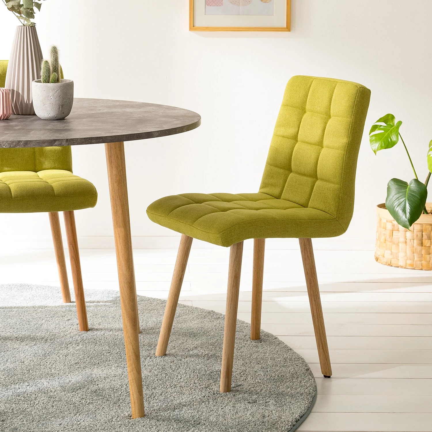 Mørteens Chaise capitonnée Doskie II - Lin / Chêne massif - Citron vert - Lot de 4 2 Mørteens Chaise capitonnée Doskie II - Lin / Chêne massif - Citron vert - Lot de 4 – Image 2