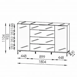 Maja Möbel Buffet Trend - Verre - Blanc brillant / Chrome -Meubles de salle à manger Soldes Magasin 1000284207 210804 14342400016 SKETCH DETAILS P000000001000284207 sketch