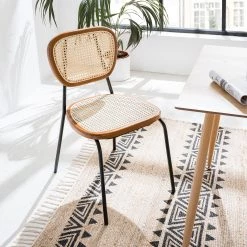 Maison Belfort Chaises Ramona (lot de 2) - Rotin & Hêtre massif / Acier - Beige & Hêtre / Chrome -Meubles de salle à manger Soldes Magasin 1000285155 220609 021 MOOD DETAILS P000000001000285155 mood