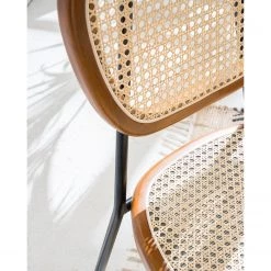 Maison Belfort Chaises Ramona (lot de 2) - Rotin & Hêtre massif / Acier - Beige & Hêtre / Chrome -Meubles de salle à manger Soldes Magasin 1000285155 220609 035 DETAILS P000000001000285155