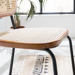 Maison Belfort Chaises Ramona (lot de 2) - Rotin & Hêtre massif / Acier - Beige & Hêtre / Chrome -Meubles de salle à manger Soldes Magasin 1000285155 220609 040 DETAILS P000000001000285155