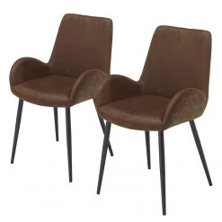 Ars manufacti Chaises à accoudoirs Wasta (lot de 2) - Tissu / Métal - Marron / Noir