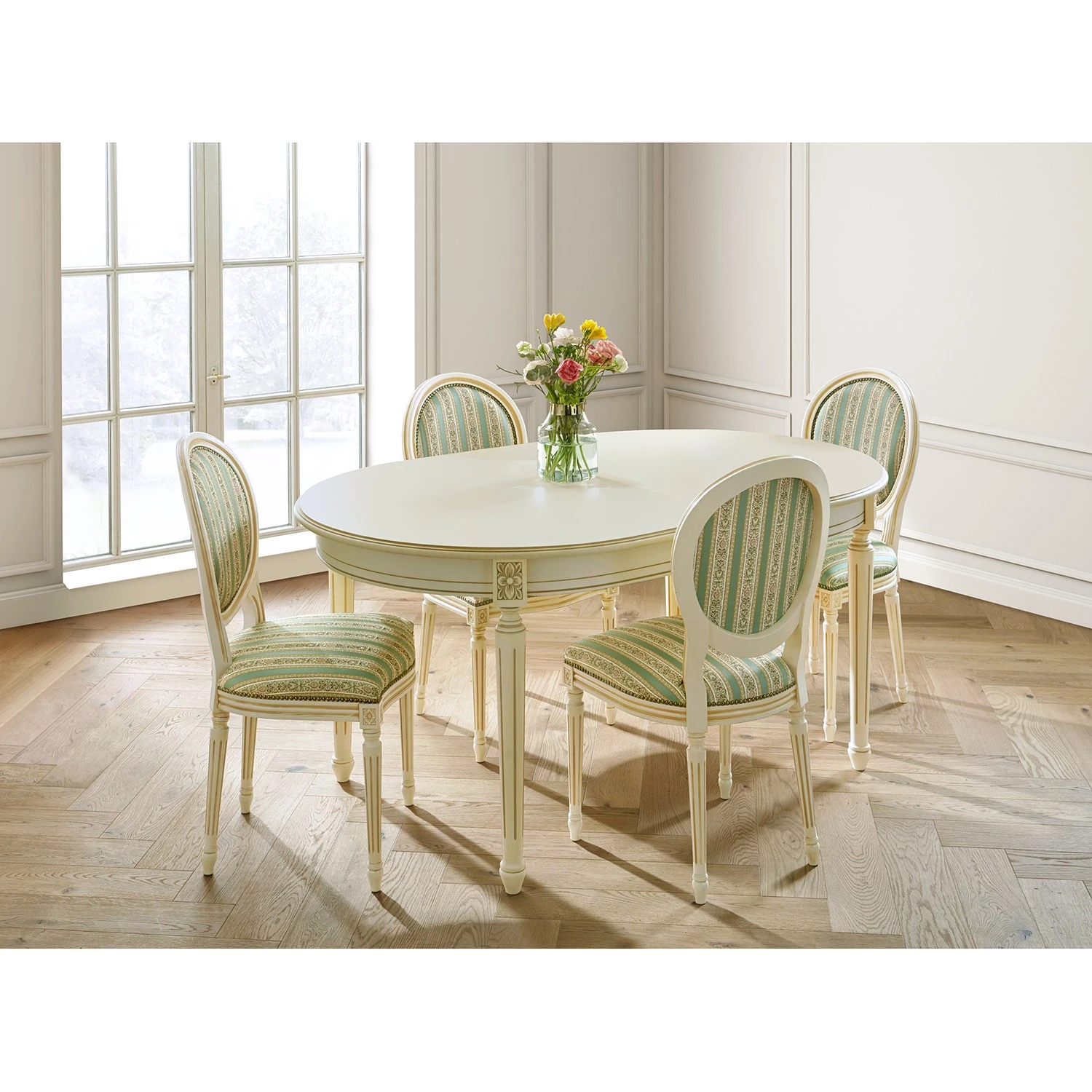 Velvet Studio Salle à manger Alison (5 éléments) - (extensible) - Vert 2 Velvet Studio Salle à manger Alison (5 éléments) - (extensible) - Vert – Image 2