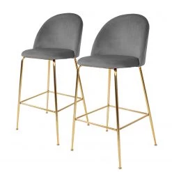 Red Living Chaises de bar Maxou I (lot de 2) - Velours / Acier - Gris