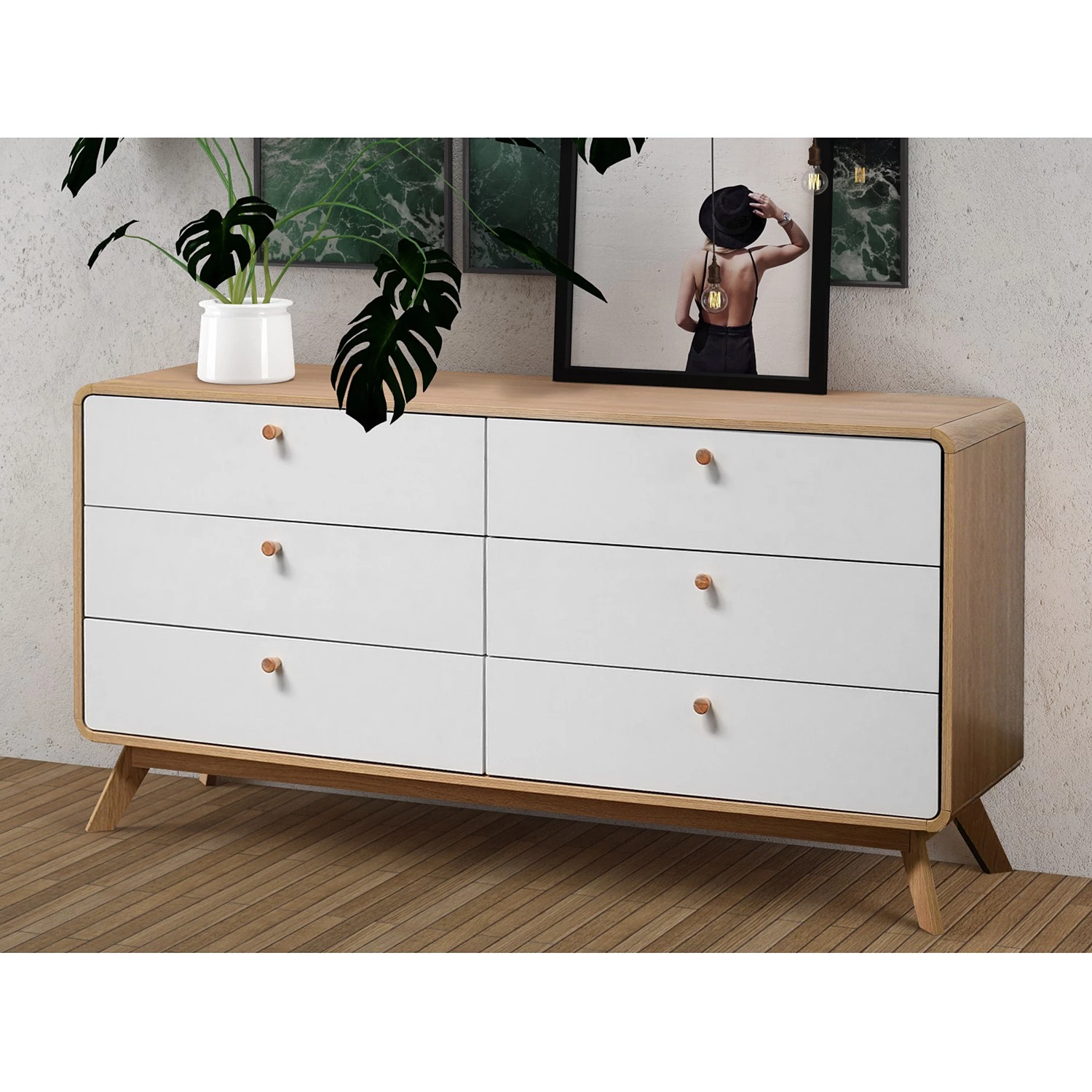 Norrwood Enfilade Chelan - Blanc / Imitation chêne 2 Norrwood Enfilade Chelan - Blanc / Imitation chêne – Image 2