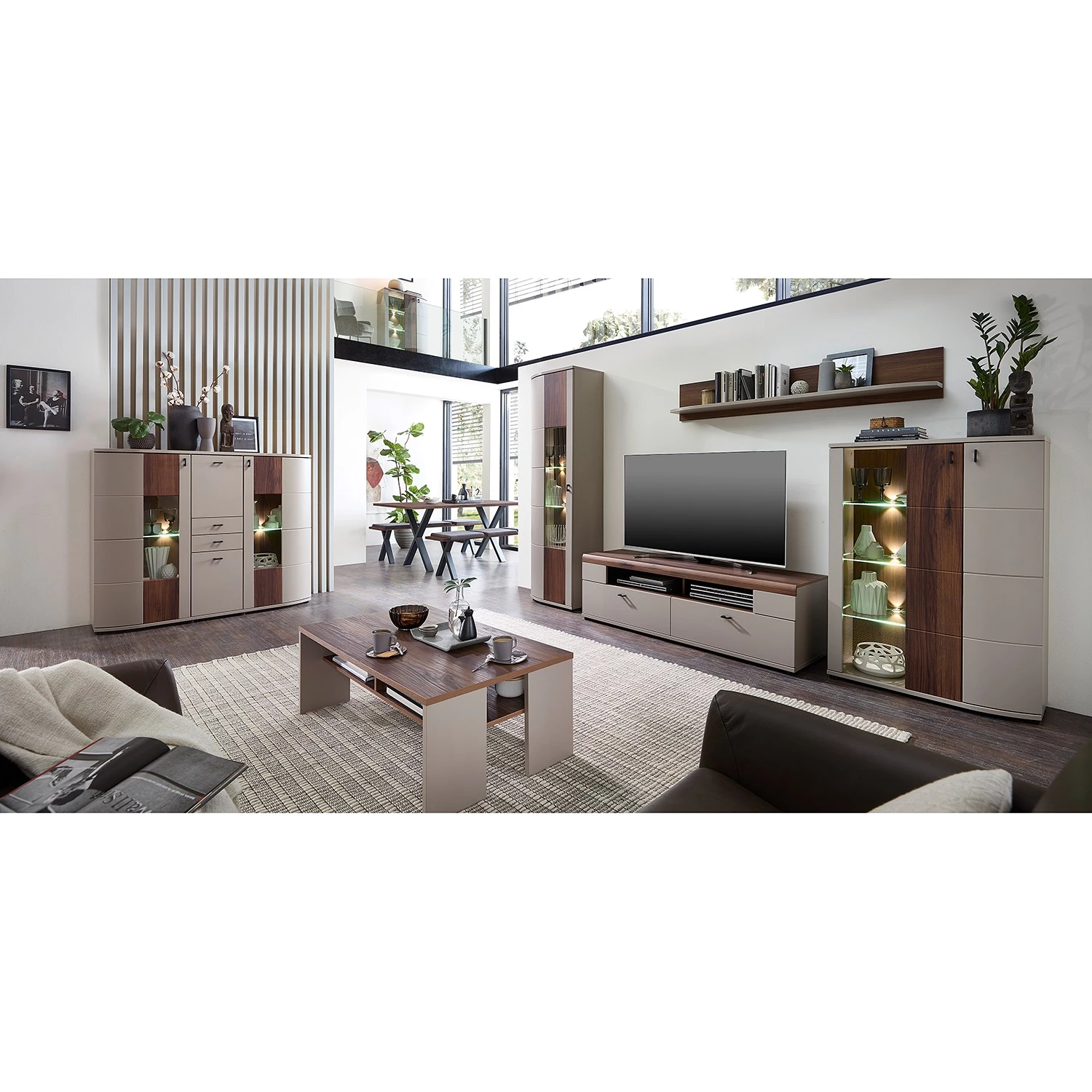 Loftscape Buffet haut Saida I - Avec éclairage - Cachemire / Imitation noyer 2 Loftscape Buffet haut Saida I - Avec éclairage - Cachemire / Imitation noyer – Image 2