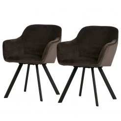 Red Living Chaises à accoudoirs Livia (lot de 2) - Velours / Acier - Marron gris / Noir