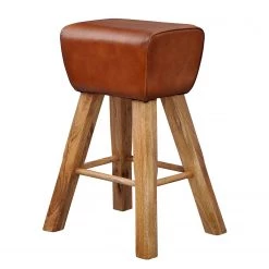 Red Living Tabouret de bar Moto - Cuir véritable / Manguier massif - Marron / Manguier