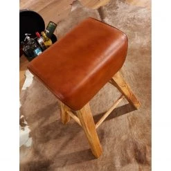 Red Living Tabouret de bar Moto - Cuir véritable / Manguier massif - Marron / Manguier -Meubles de salle à manger Soldes Magasin 1000303908 211103 12151500098 MOOD DETAILS P000000001000303908 mood