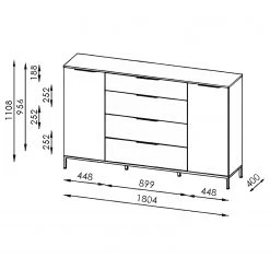 Maja Möbel Buffet Trend Wood I - Imitation chêne à nœuds / Noir -Meubles de salle à manger Soldes Magasin 1000306527 211102 130342000519 SKETCH DETAILS P000000001000306527 sketch