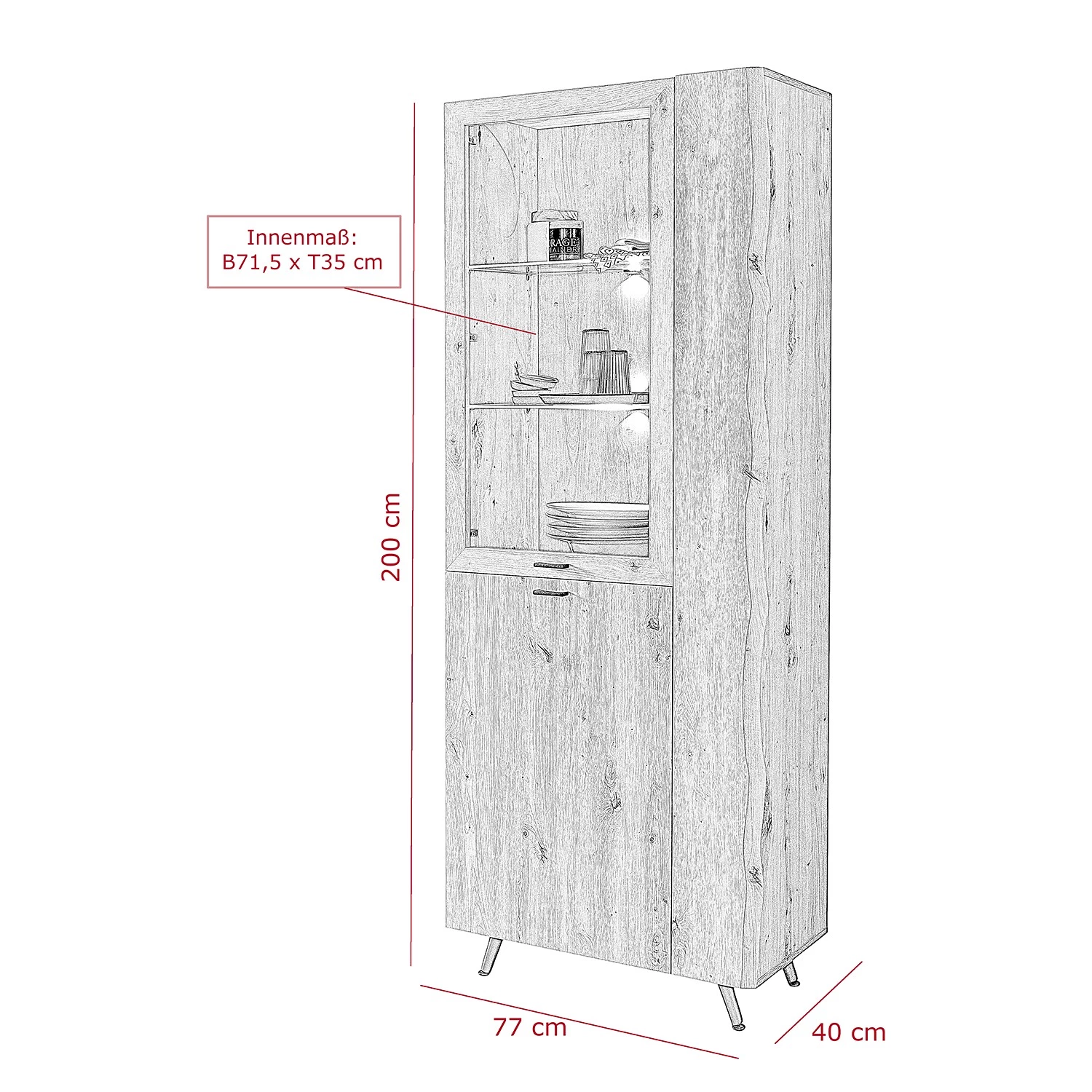 Ars Natura Vitrine Dorchester - Imitation chêne artisan 6 Ars Natura Vitrine Dorchester - Imitation chêne artisan – Image 6