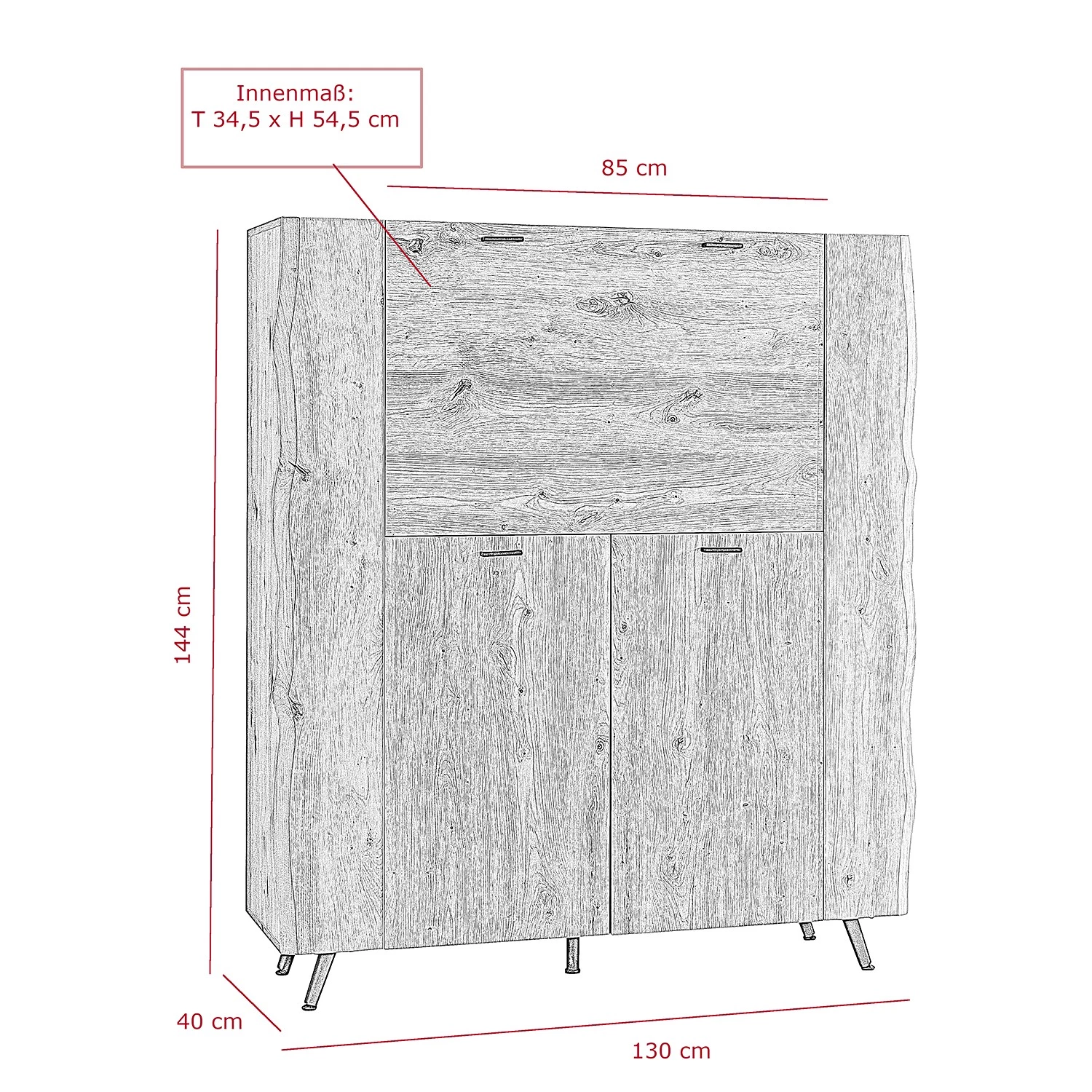 Ars Natura Buffet haut Dorchester - Imitation chêne artisan 6 Ars Natura Buffet haut Dorchester - Imitation chêne artisan – Image 6