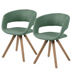 Mørteens Chaise à accoudoirs Buggio - Tissu / Hévéa massif - Tissu Cors: Gris menthe - Lot de 2