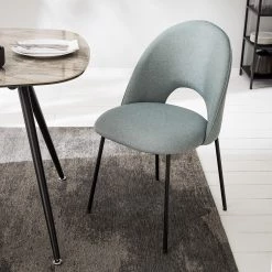 Mørteens Chaise capitonnée Ikley - Tissu / Métal - Noir - Gris menthe - Lot de 2 -Meubles de salle à manger Soldes Magasin 1000312593 211210 092458000116 MOOD DETAILS P000000001000312593 mood