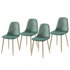 Jack & Alice Chaise capitonnée Iskmo VIII - Velours / Metall - Imitation chêne - Vert menthe - Lot de 4
