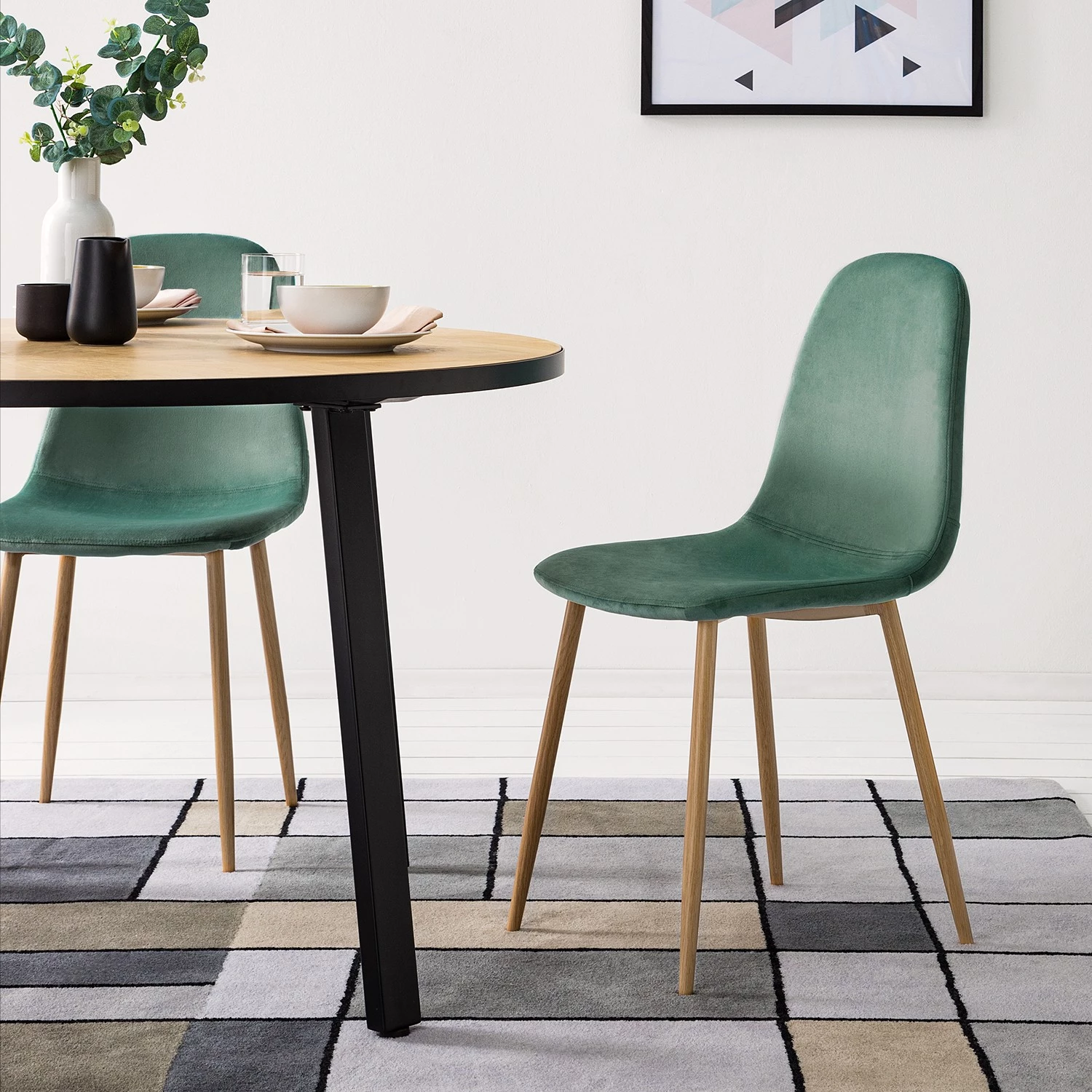 Jack & Alice Chaise capitonnée Iskmo VIII - Velours / Metall - Imitation chêne - Vert menthe - Lot de 4 2 Jack & Alice Chaise capitonnée Iskmo VIII - Velours / Metall - Imitation chêne - Vert menthe - Lot de 4 – Image 2