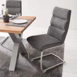 Fredriks Chaise cantilever Abenra - Tissu structuré / Acier - Acier inoxydable - Gris - Lot de 4 -Meubles de salle à manger Soldes Magasin 1000313233 211209 14223300123 MOOD DETAILS P000000001000313233 mood
