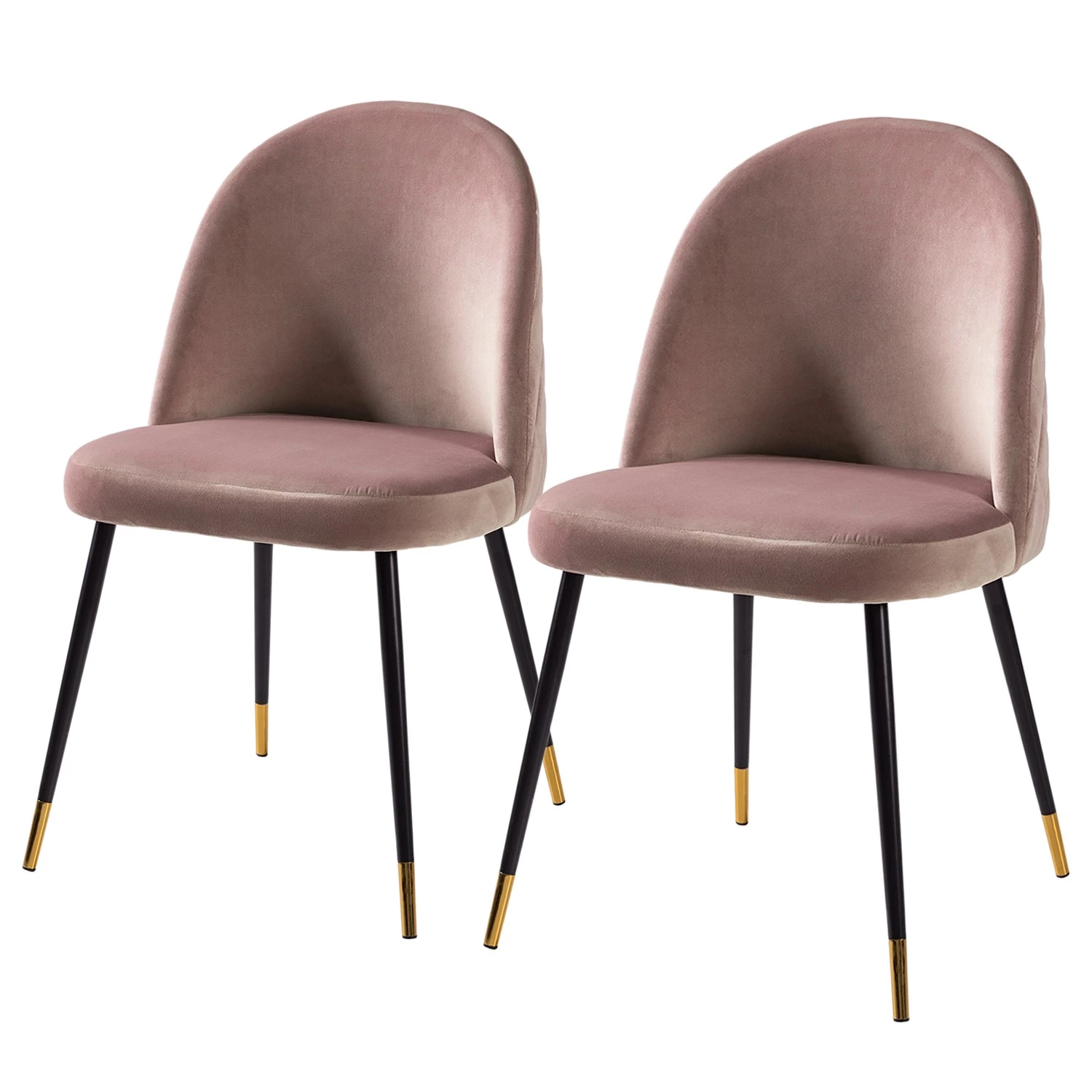Jack & Alice Chaise capitonnée Farum - Velours / Acier - Noir - Velours Zala: Rose vieilli - Lot de 2 1 Jack & Alice Chaise capitonnée Farum - Velours / Acier - Noir - Velours Zala: Rose vieilli - Lot de 2