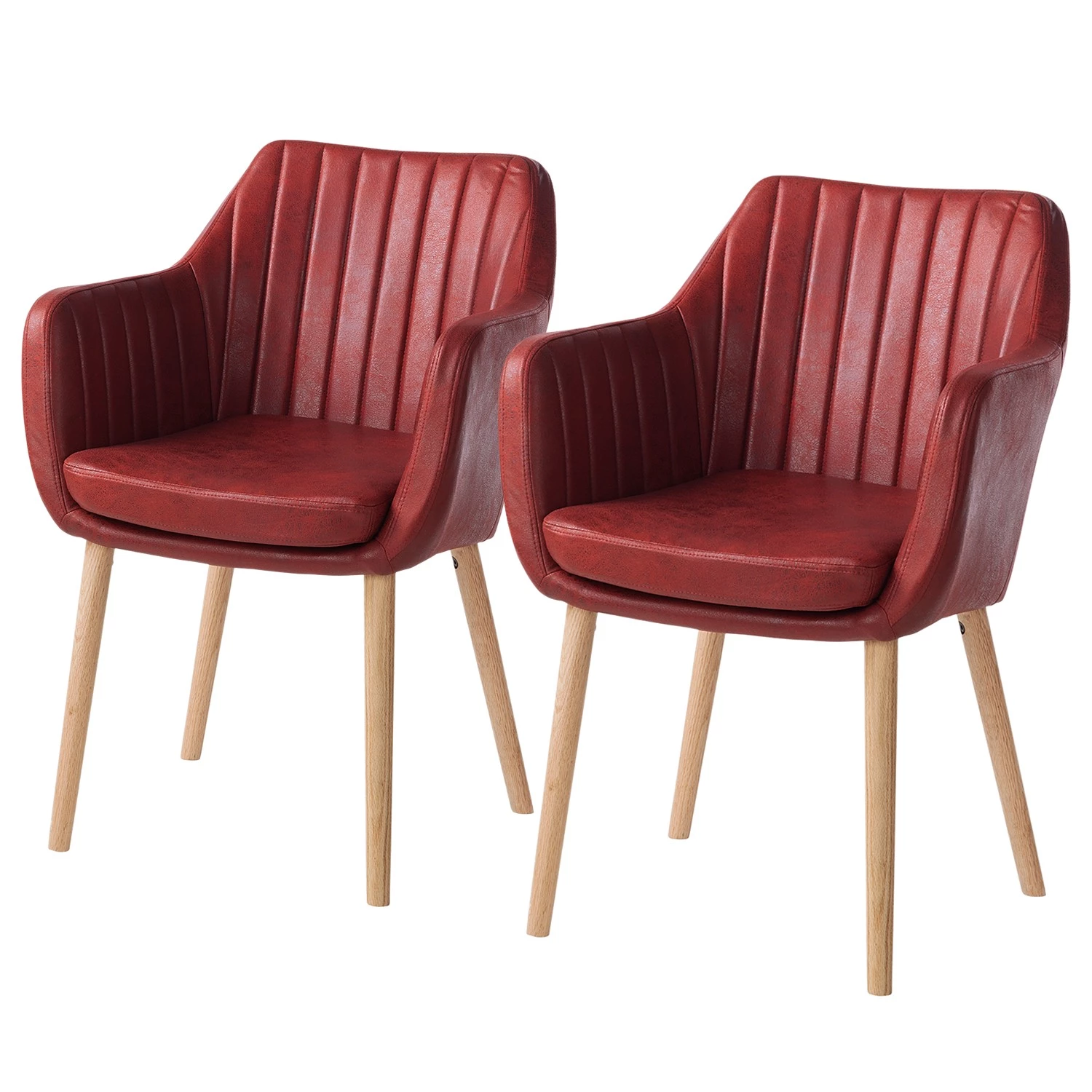 Mørteens Chaise à accoudoirs Leedy IV - Imitation cuir / Chêne massif - Rouge cerise - Lot de 2 1 Mørteens Chaise à accoudoirs Leedy IV - Imitation cuir / Chêne massif - Rouge cerise - Lot de 2