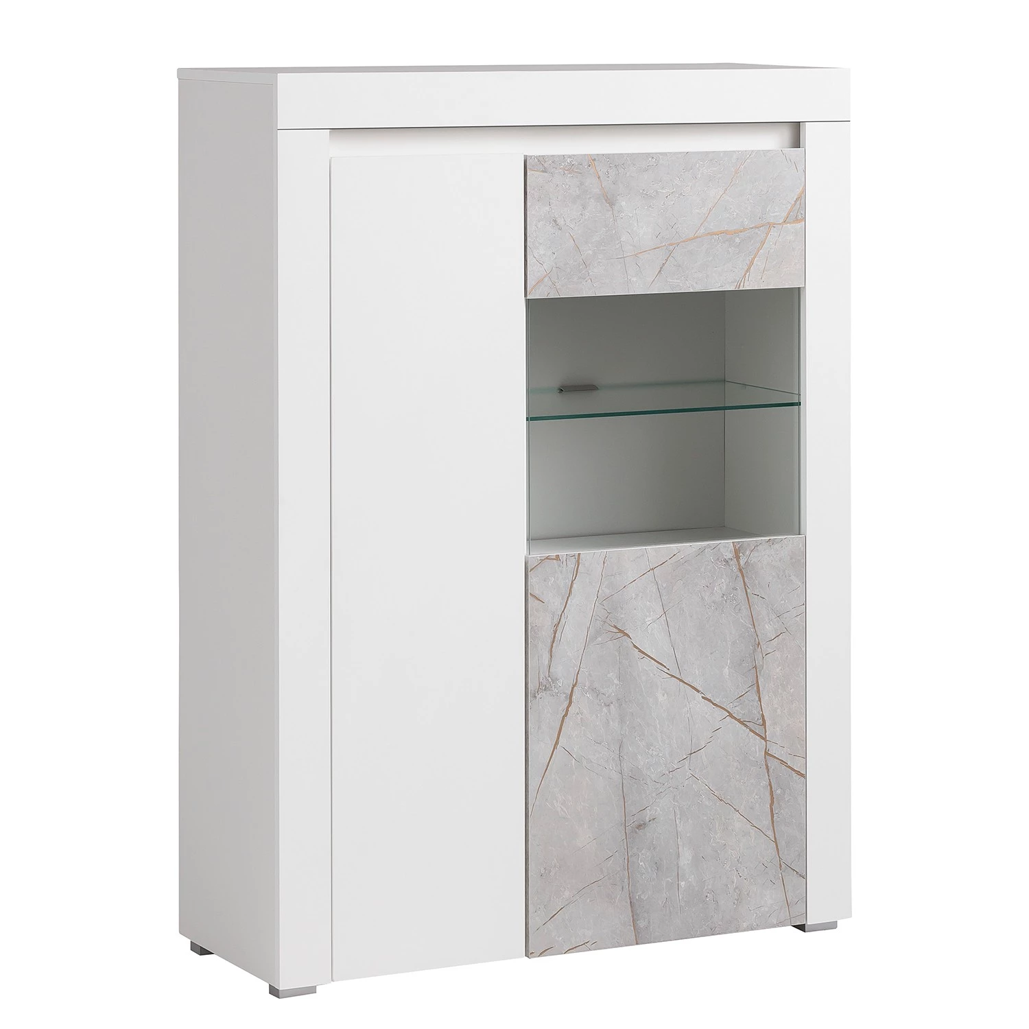 Loftscape Buffet haut Stonda I - Blanc - Porte en verre à droite 1 Loftscape Buffet haut Stonda I - Blanc - Porte en verre à droite