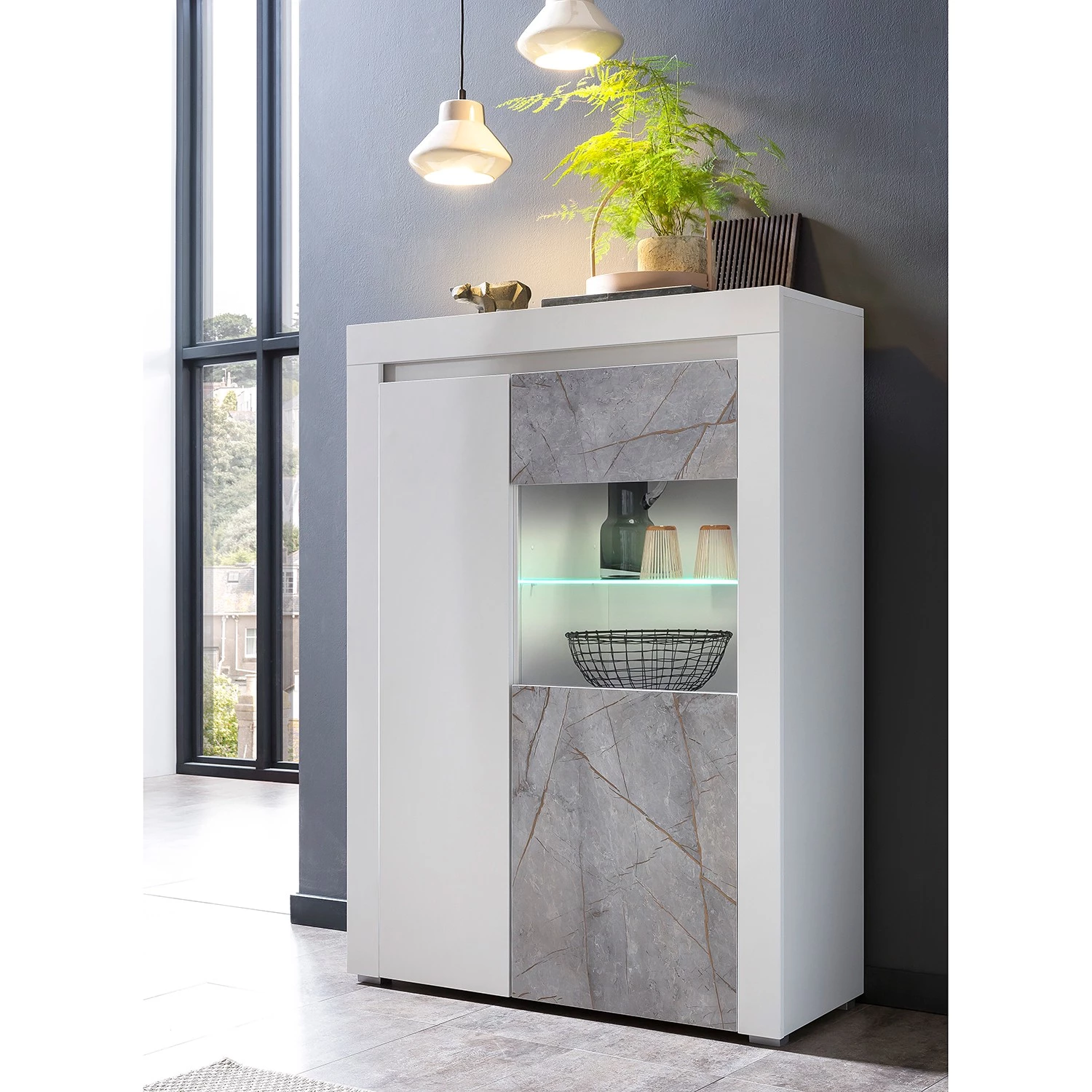 Loftscape Buffet haut Stonda I - Blanc - Porte en verre à droite 2 Loftscape Buffet haut Stonda I - Blanc - Porte en verre à droite – Image 2