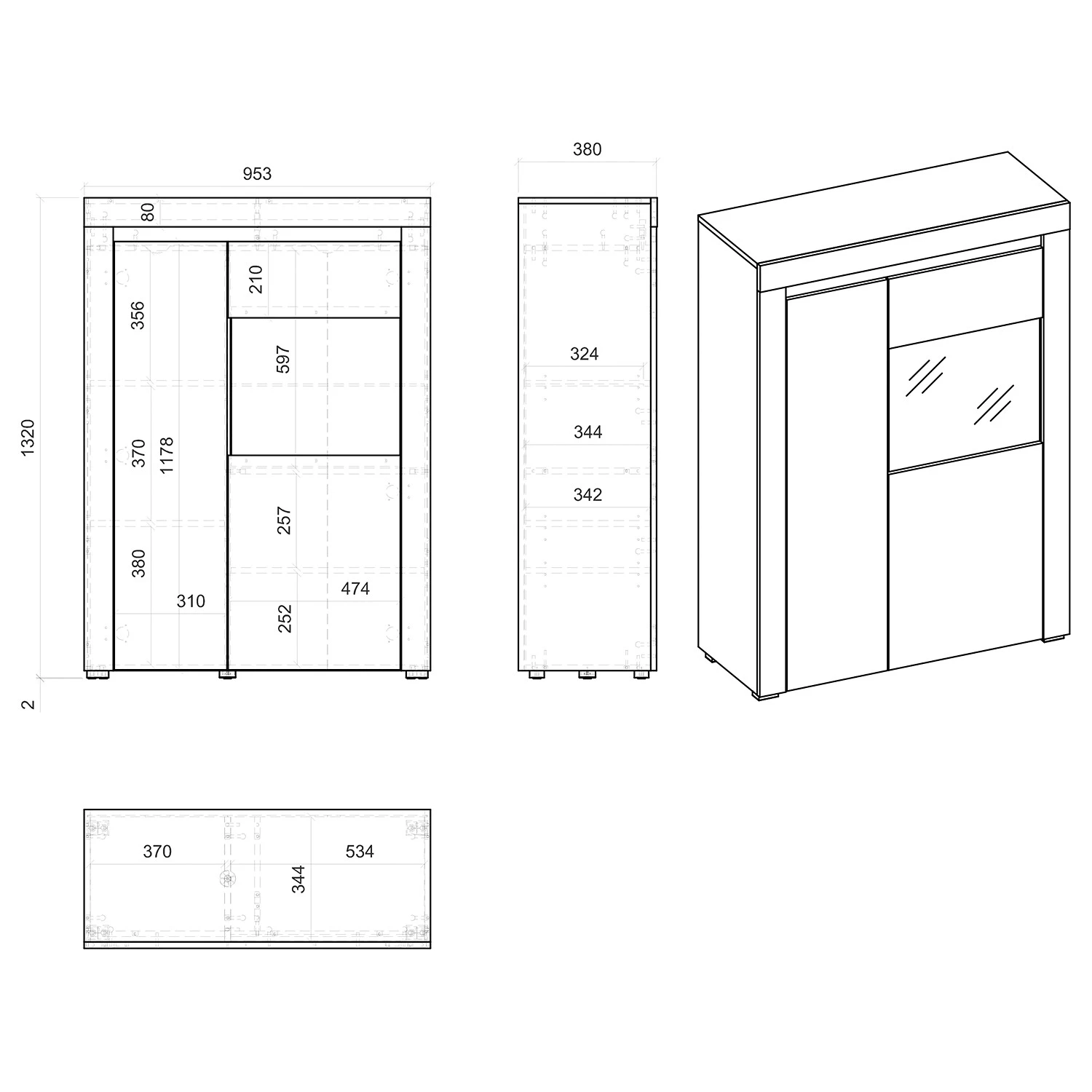Loftscape Buffet haut Stonda I - Blanc - Porte en verre à droite 7 Loftscape Buffet haut Stonda I - Blanc - Porte en verre à droite – Image 7