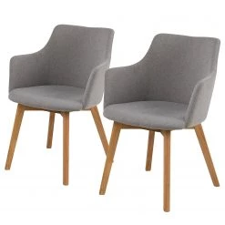 Loftscape Chaises à accoudoirs Kampen II (2) - Tissu / Chêne massif - Gris clair / Chêne