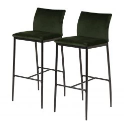Loftscape Chaises de bar Domenica I (lot de 2) - Velours / Fer - Vert étang / Noir