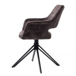 Loftscape Chaises à accoudoirs Moala II (lot de 2) - Velours / Acier - Gris vintage / Noir -Meubles de salle à manger Soldes Magasin 1000329352 220203 161419000040 DETAILS P000000001000329352