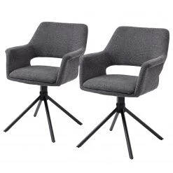 Loftscape Chaise à accoudoirs Keldur II (lot de 2) - Tissu / Acier - Gris / Noir