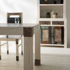 Wolf-Möbel Salle à manger Goa White (4 éléments) - Partiellement en manguier massif - Manguier vintage blanc -Meubles de salle à manger Soldes Magasin 1000330224 220621 032 DETAILS P000000001000330224