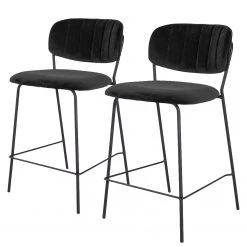 Loftscape Chaises de bar Muel II (lot de 2) - Velours / Acier - Noir