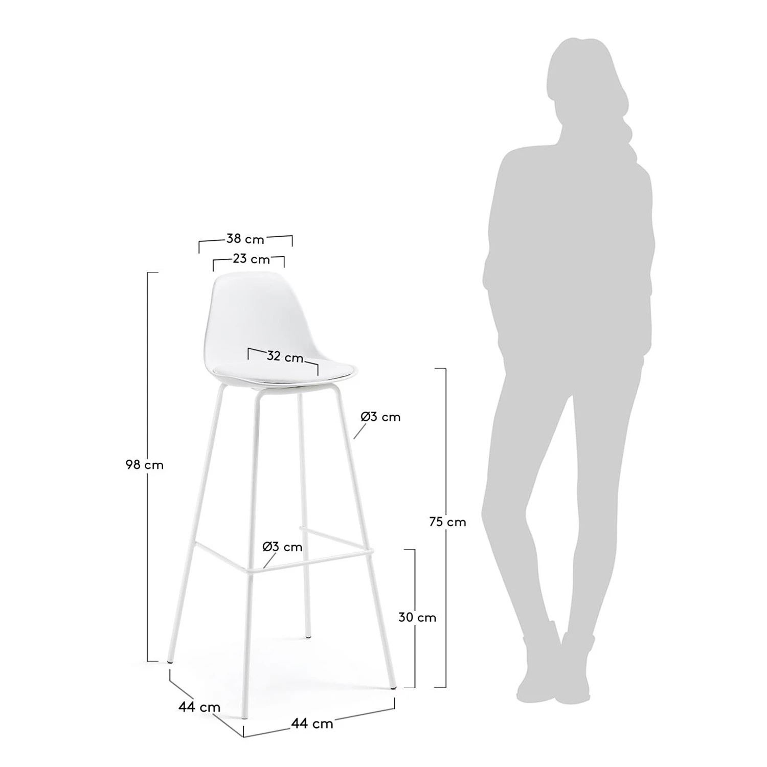 Loftscape Chaises de bar Royale (lot de 2) - Matière plastique et imitation cuir / Acier - Blanc 5 Loftscape Chaises de bar Royale (lot de 2) - Matière plastique et imitation cuir / Acier - Blanc – Image 5