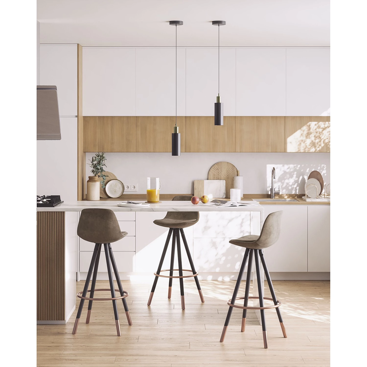 Ars manufacti Chaises de bar Zibo (lot de 2) - Imitation cuir / Métal - Cuivre - Beige vieilli 2 Ars manufacti Chaises de bar Zibo (lot de 2) - Imitation cuir / Métal - Cuivre - Beige vieilli – Image 2