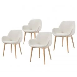 Loftscape Chaises à accoudoirs Kusamo V (lot de 4) - Tissu structuré - Blanc / Frêne