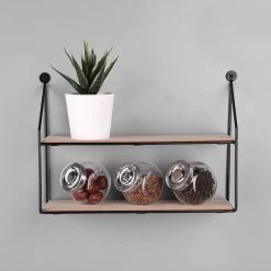 Loftscape Étagère murale Cuddalore - Métal - Noir / Imitation chêne -Meubles de salle à manger Soldes Magasin 1000341912 220323 021 MOOD DETAILS P000000001000341912 mood