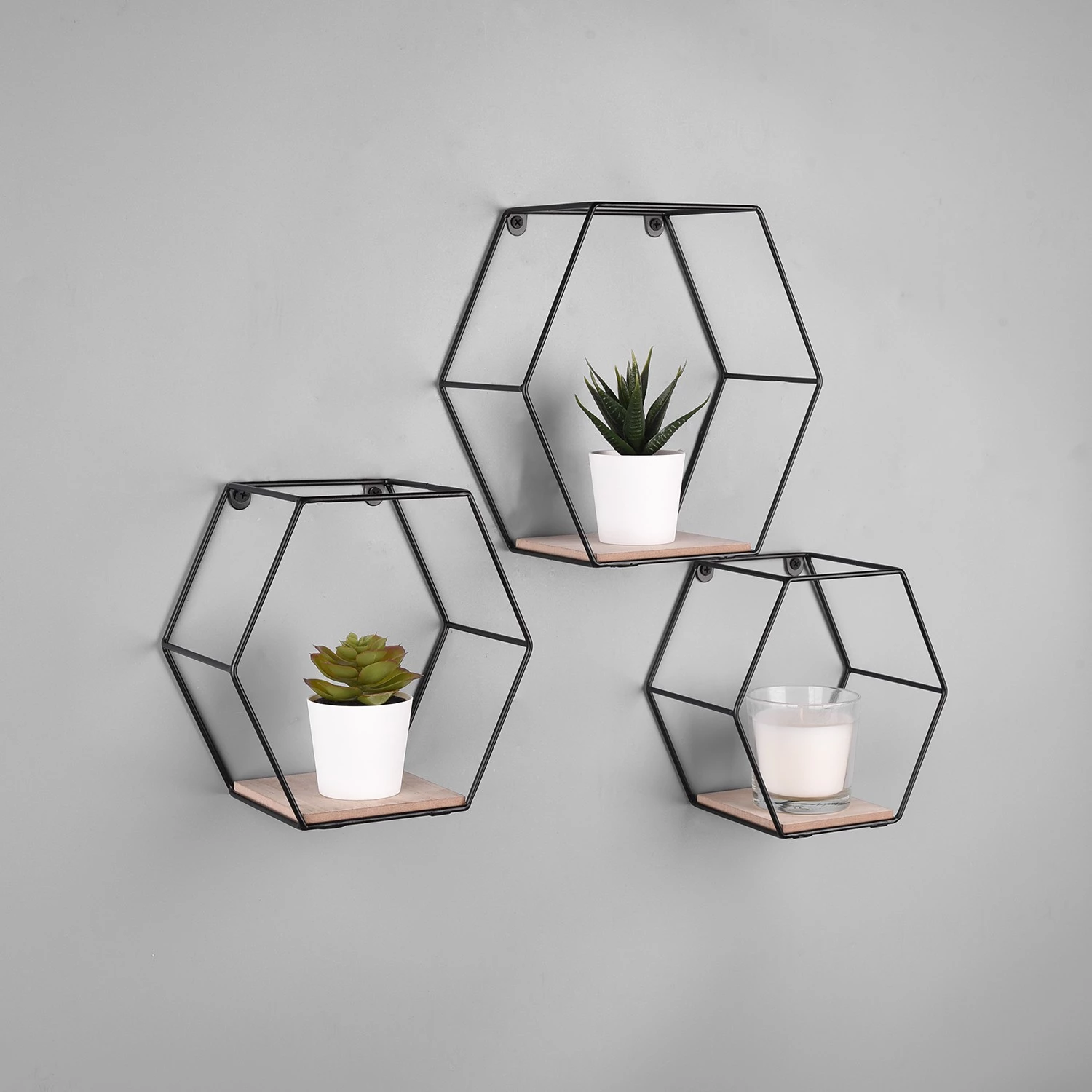 Loftscape Étagères murales Comfortline (lot de 3) - Métal - Noir / Imitation chêne 2 Loftscape Étagères murales Comfortline (lot de 3) - Métal - Noir / Imitation chêne – Image 2