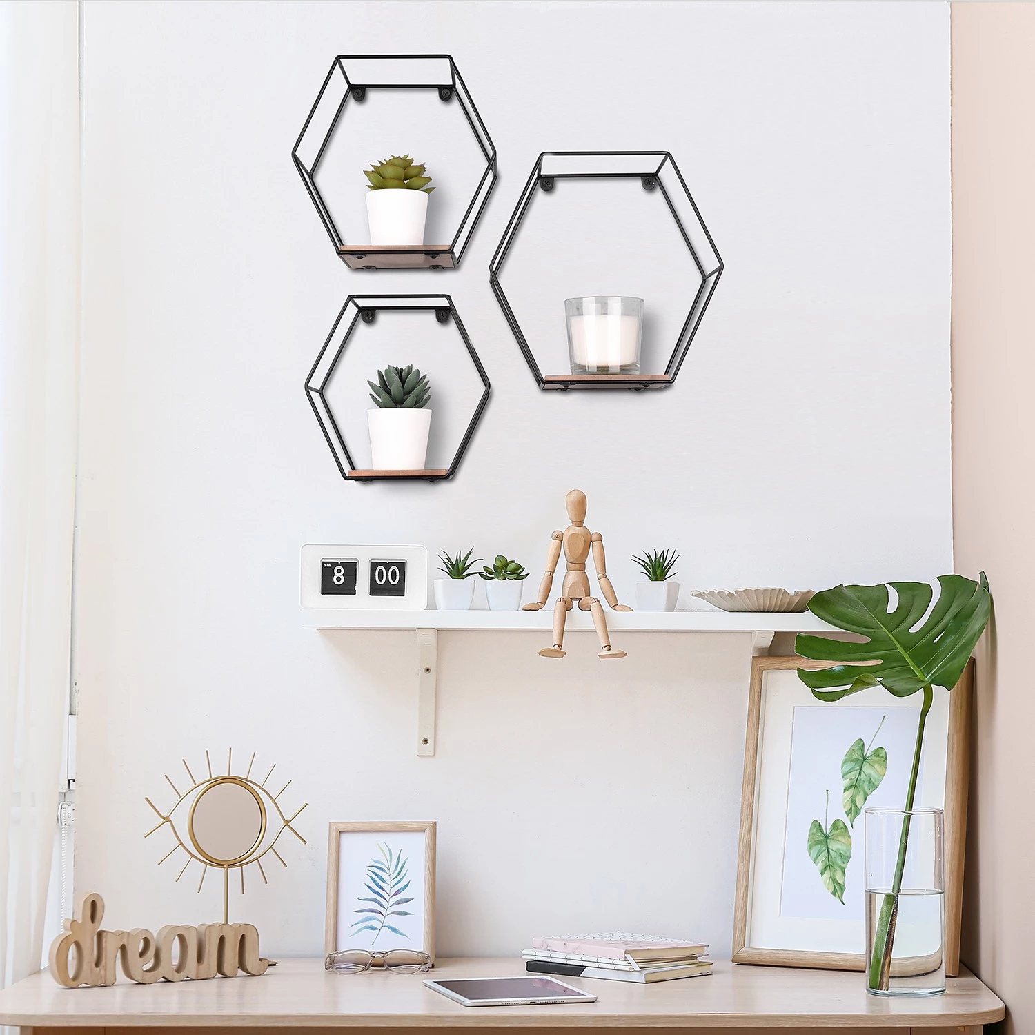 Loftscape Étagères murales Comfortline (lot de 3) - Métal - Noir / Imitation chêne 4 Loftscape Étagères murales Comfortline (lot de 3) - Métal - Noir / Imitation chêne – Image 4